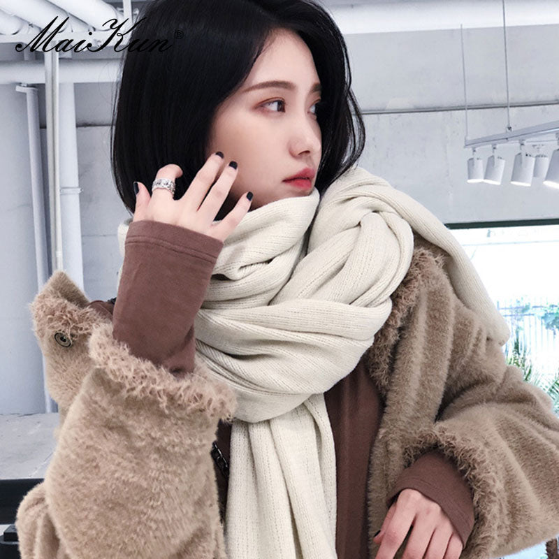 Maikun Thick Warm Scarf For Women Pure Color Ladies Imitation Cashmere  Black Scarf Female Winter To Increase Ahawl