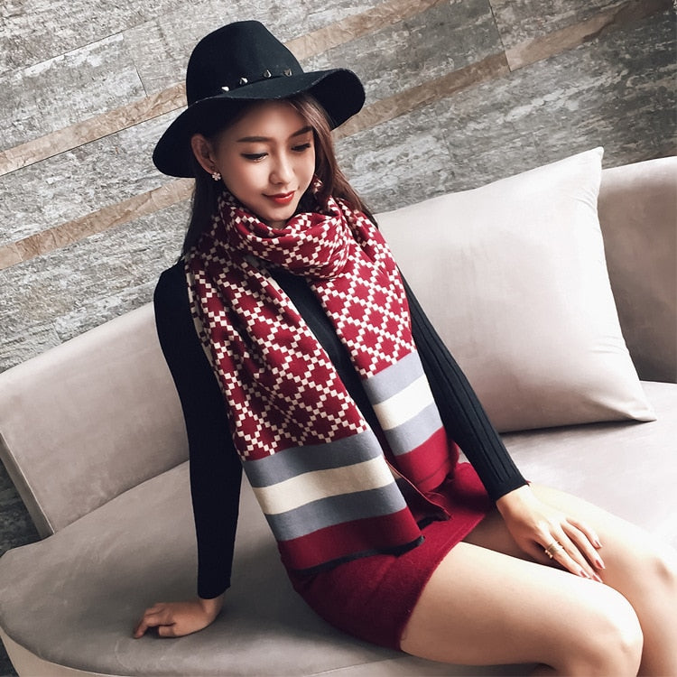 VISROVER luxury brand woman winter scarf fashion female shawls cashmere handfeeling winter wraps flower weave winter hijab scarf