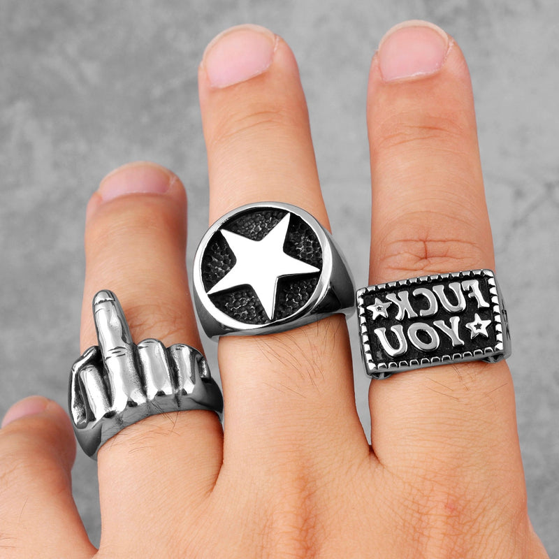 F Word Rapper Punk Retro Black Stainless Steel Mens Rings Hip Hop Stylish for Boyfriend Biker Jewelry Creativity Gift Wholesale