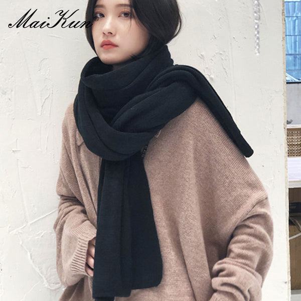 Maikun Thick Warm Scarf For Women Pure Color Ladies Imitation Cashmere  Black Scarf Female Winter To Increase Ahawl