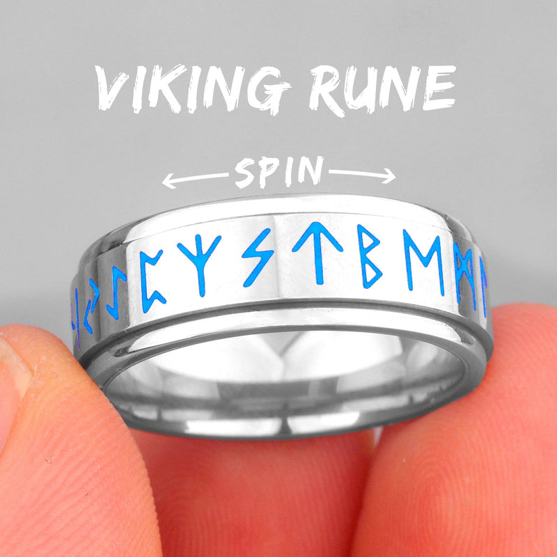 Viking Rune Spin Luminous Stainless Steel Mens Rings Simple Retro Unique For Male Boyfriend Jewelry Creativity Gift Wholesale