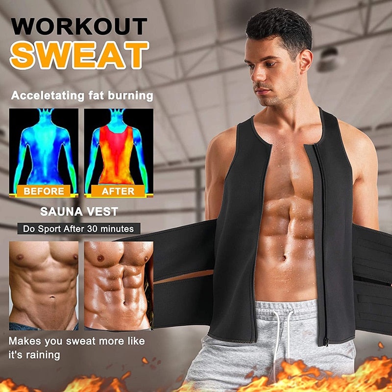 Sauna Waist Trainer Vest for Men Weight Loss Sweat Vest Double Tummy Control Trimmer Belts Neoprene Workout Upper Body Shaper