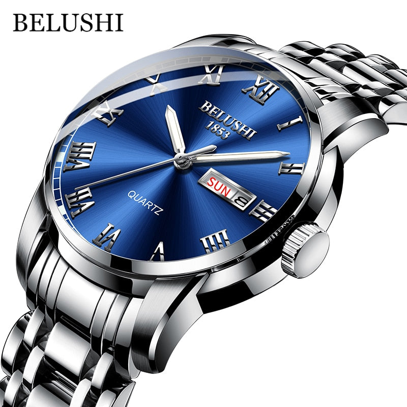 BELUSHI Top Brand Watch Men Stainless Steel Waterproof Luminous