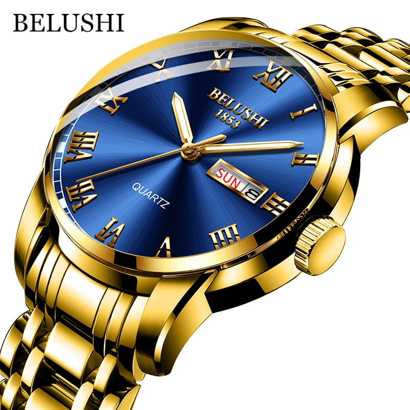 BELUSHI Top Brand Watch Men Stainless Steel Waterproof Luminous