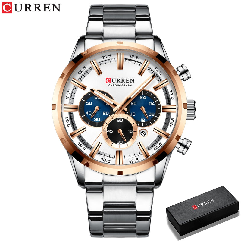 CURREN New Fashion Watches with Stainless Steel Top Brand Luxury Sports Chronograph Quartz Watch Men Relogio Masculino