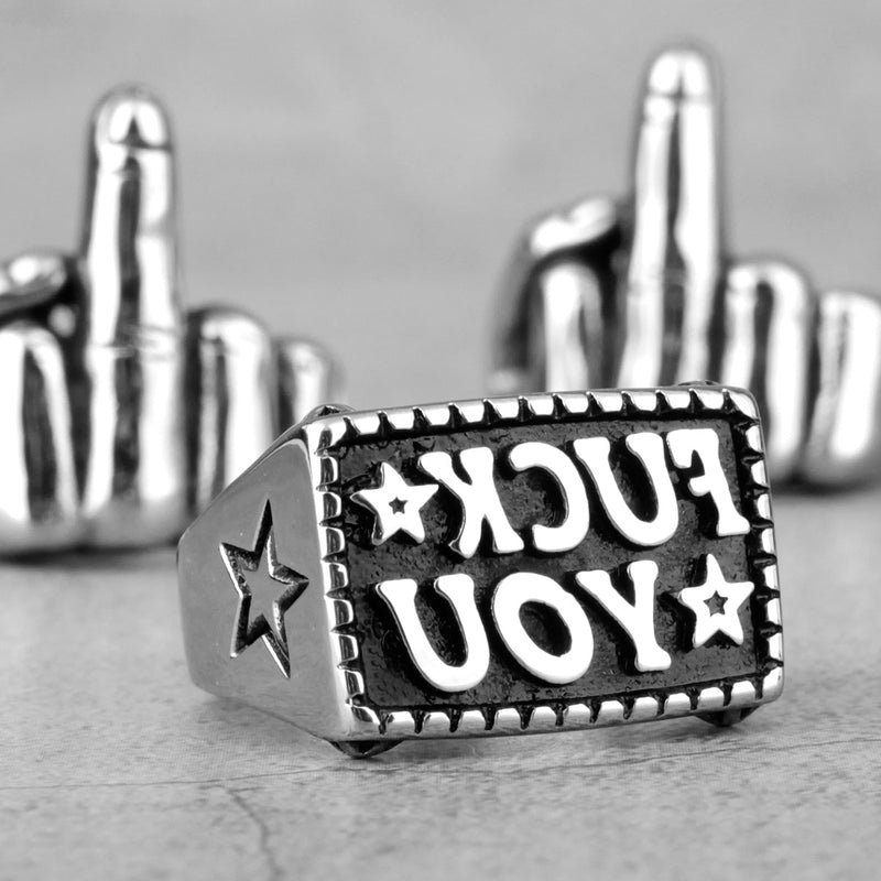 F Word Rapper Punk Retro Black Stainless Steel Mens Rings Hip Hop Stylish for Boyfriend Biker Jewelry Creativity Gift Wholesale