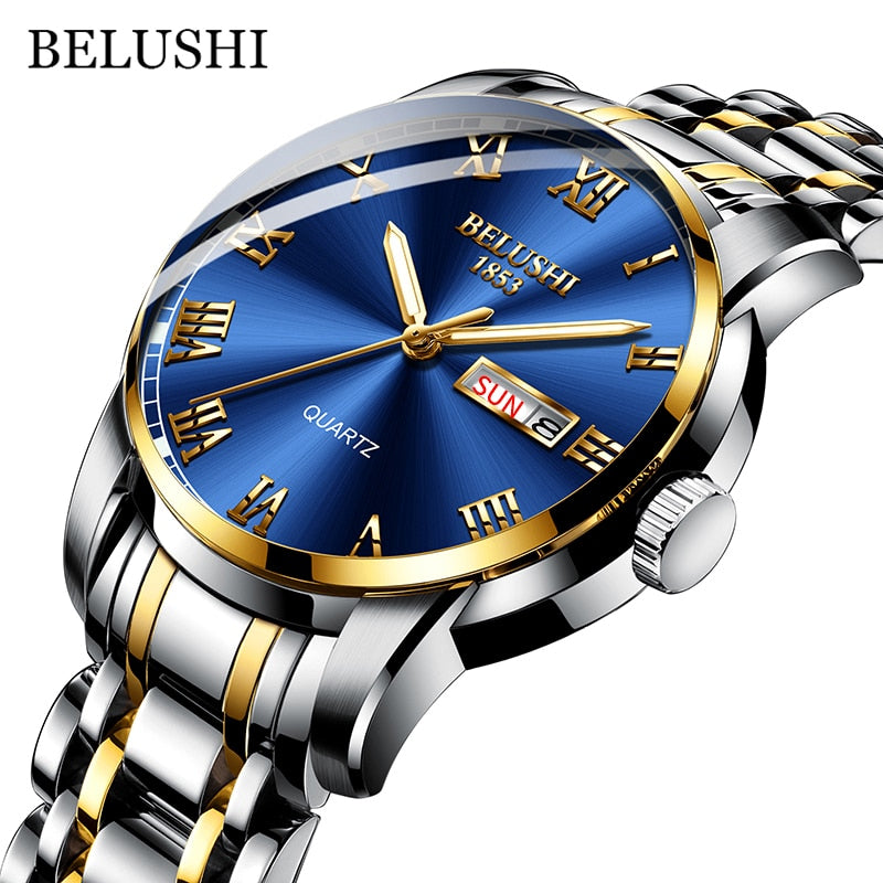 BELUSHI Top Brand Watch Men Stainless Steel Waterproof Luminous