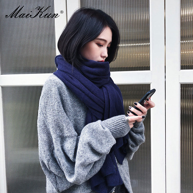 Maikun Thick Warm Scarf For Women Pure Color Ladies Imitation Cashmere  Black Scarf Female Winter To Increase Ahawl