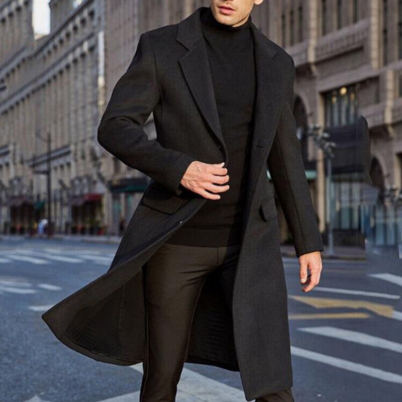 Men Overcoat Streetwear Fashion Long Trench Coat Outerwear