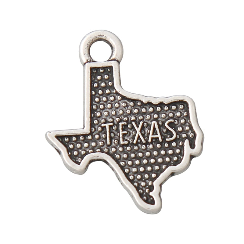 RAINXTAR Fashion Alloy State Texas Map Charms For Jewelry Making 50pcs 15*19mm AAC896