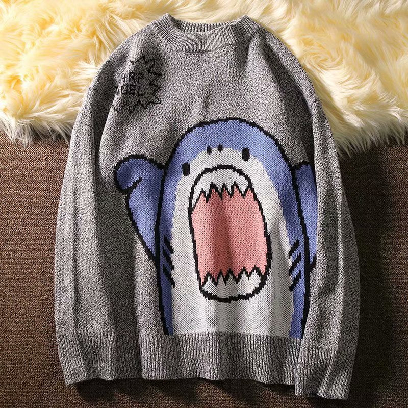 ZAZOMDE Men Turtlenecks Shark Sweater Men 2022 Winter Patchwor Harajuku Korean Style High Neck For Men