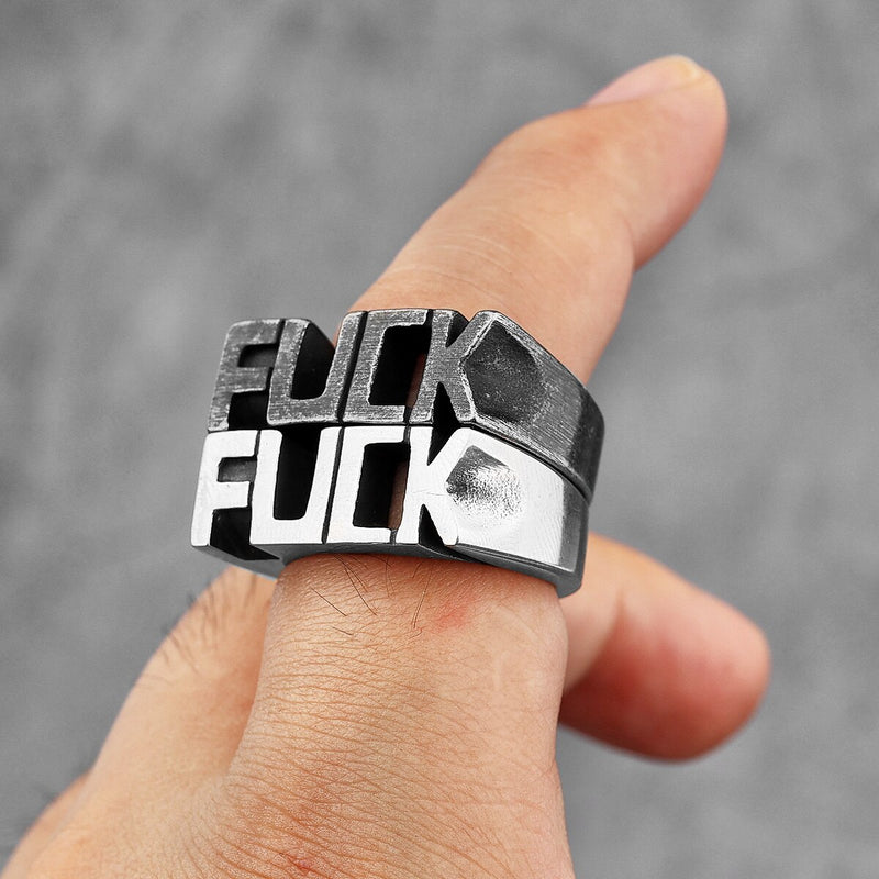 F Word Rapper Punk Retro Black Stainless Steel Mens Rings Hip Hop Stylish for Boyfriend Biker Jewelry Creativity Gift Wholesale