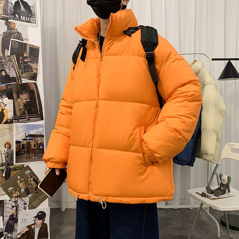 2021 Men Harajuku Solid Color Coat Winter Jacket Mens