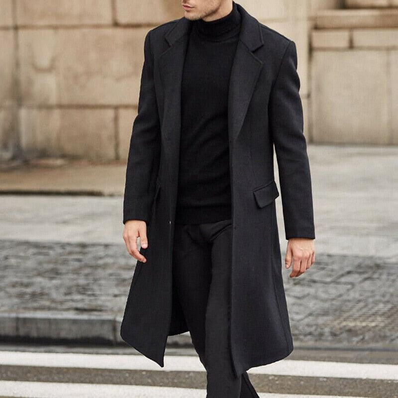 Men Overcoat Streetwear Fashion Long Trench Coat Outerwear