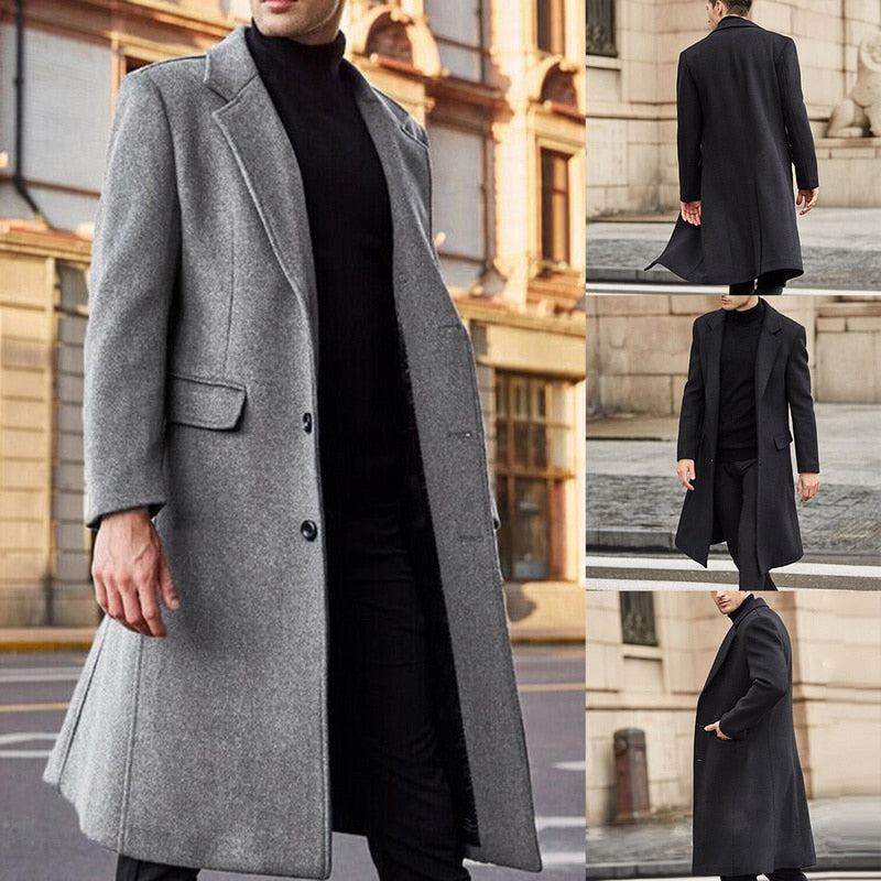 Men Overcoat Streetwear Fashion Long Trench Coat Outerwear