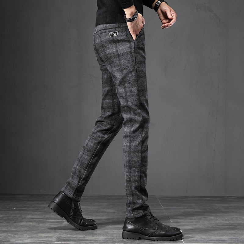 2022 Autumn Winter England Plaid Work Stretch Pants Men Business