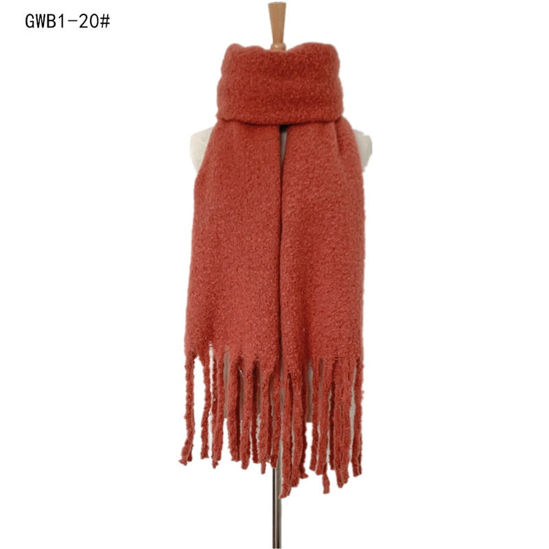 Luxury Cashmere Bright Solid Colors Women Scarf Winter Shawl and Wrap Bandana Pashmina Tassel Female Foulard Thick Blanket