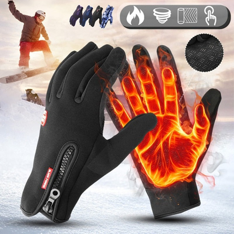 Winter Gloves Mens Touchscreen Waterproof Windproof Skiing Cold Gloves Womens Warm Fashion Outdoor Sports Riding Zipper Gloves