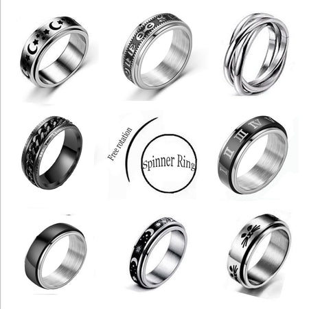 Stainless Steel Spinner Ring for Women Mens Fidget Band Rings Moon Star Celtic Stress Relieving Wide Wedding Anxiety Rings