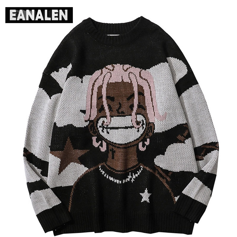 Harajuku vintage cartoon anime knitted sweater men