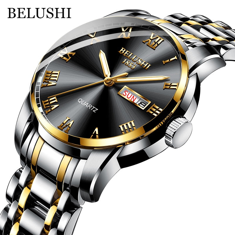 BELUSHI Top Brand Watch Men Stainless Steel Waterproof Luminous