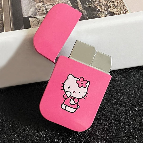 Hello Kitty Pink Lighter Creative Lighter My Melody Kuromi Cinnamorol Sanrio Windproof Red Flame Cigarette Lighter Fast Delivery