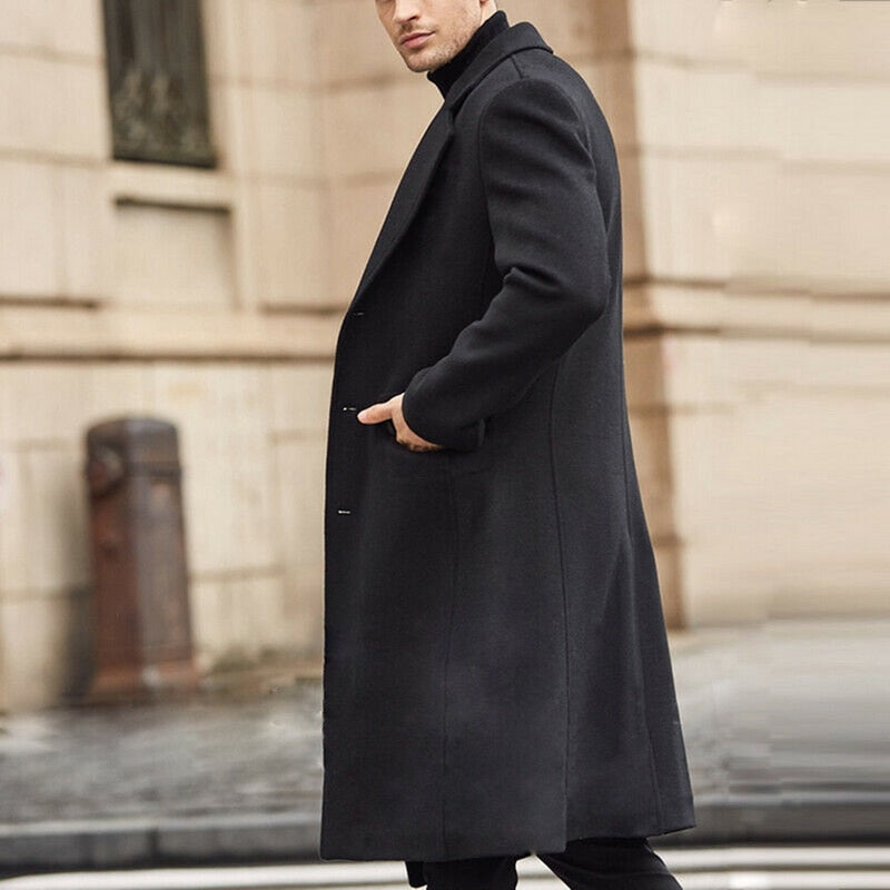 Men Overcoat Streetwear Fashion Long Trench Coat Outerwear