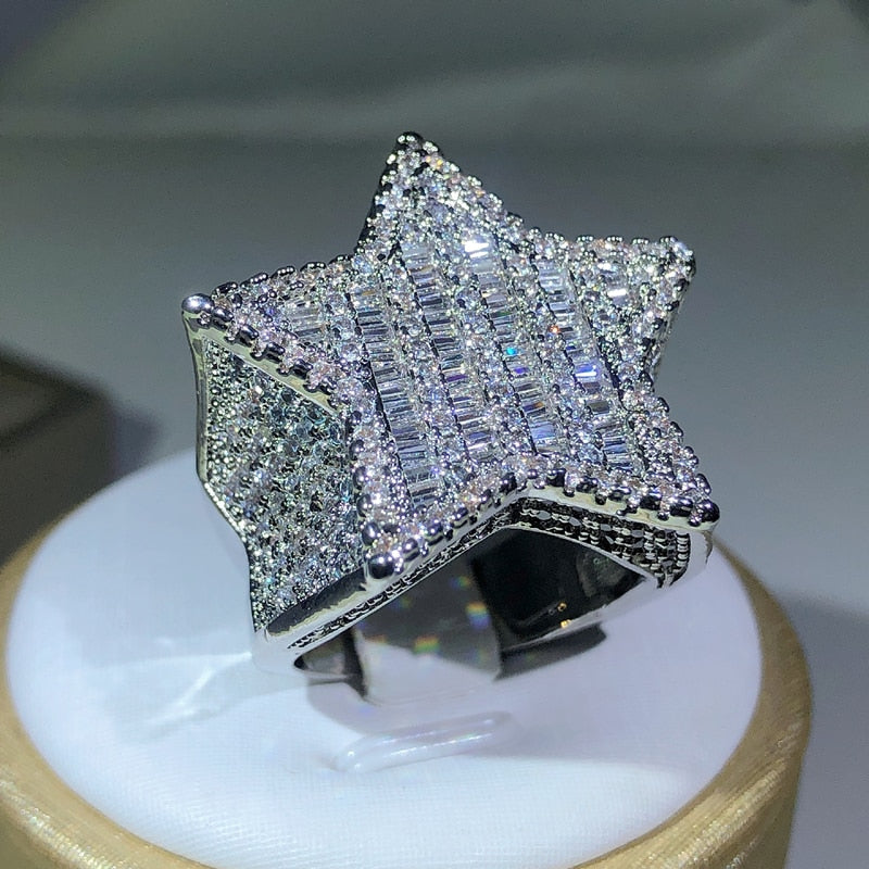 925 Silver Luxury Star Diamond Rings For Man/women Solid White /Yellow Gold Rings Shine Hiphop Jewlery Gifts