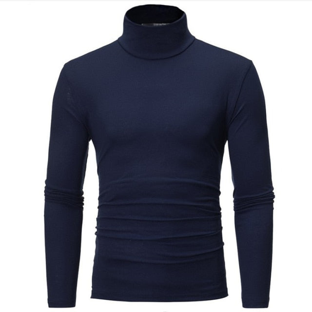 Hot Winter Warm Men Mock Neck Basic Plain T-shirt Blouse Pullover Long Sleeve Top Male Outwear Slim Fit Stretch Fashion Sweater