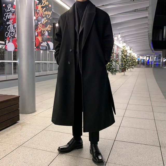 IEFB Korean Trend Men's Loose Casual Single-breasted Overcoat Autumn Winter Fashion New Long Sleeve Woolen Long Coat 9D1665