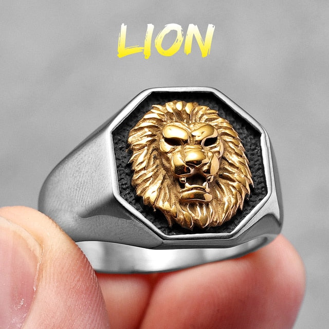 Lion King Animal Stainless Steel Mens Womens Rings Punk Trendy Unique for Couple Male Biker Jewelry Creativity Gift Wholesale