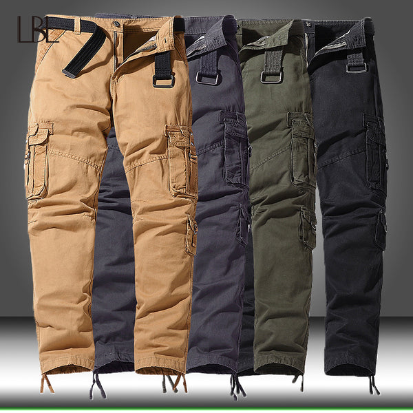 Men Casual Joggers Cargo Trousers Tactical Pants Male Solid Cotton Multi-pocket Sportswear Hip Hop 2022 New Outdoor Sweatpants