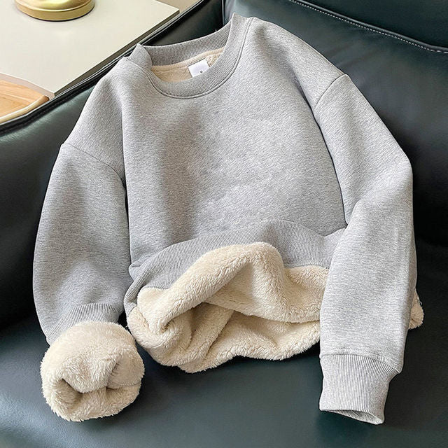 Men Winter Fleece Thickened Sweatshirts Male Retro Casual O-neck Long Sleeve Hoodie Tops 2022 Solid Basic Warm Loose Pullovers