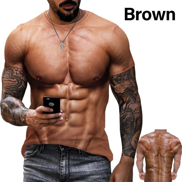 Men's Fashion Funny Muscular Men T-Shirt 3D Printing