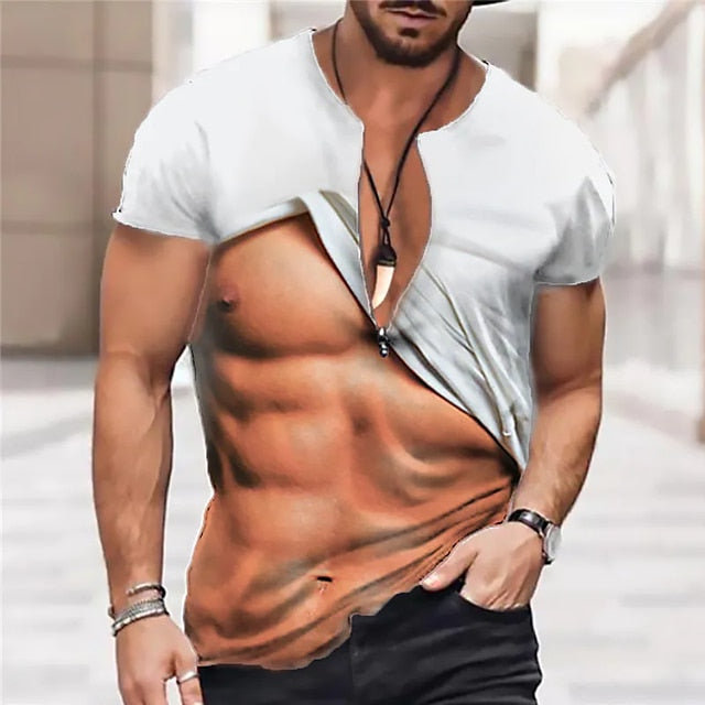 Men's Fashion Funny Muscular Men T-Shirt 3D Printing