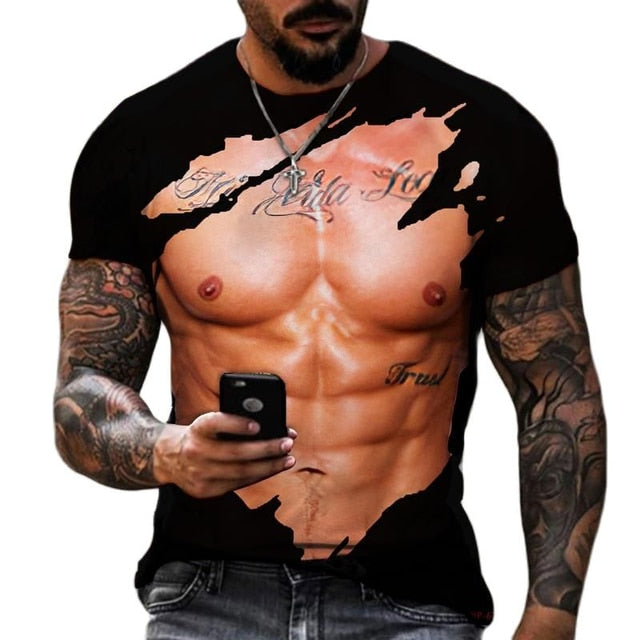 Men's Fashion Funny Muscular Men T-Shirt 3D Printing