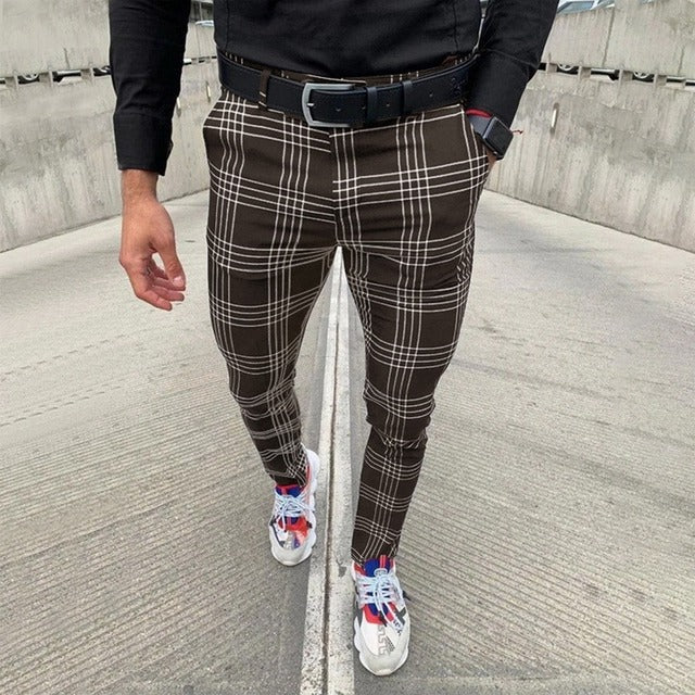 Men&#39;s Pants Smart Casual Fashion Men&#39;s Clothing Plaid Pencil Pants Thin Mid Waist Jogger Casual Trousers Pants For Men