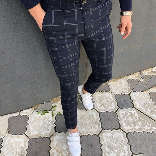 Men&#39;s Pants Smart Casual Fashion Men&#39;s Clothing Plaid Pencil Pants Thin Mid Waist Jogger Casual Trousers Pants For Men