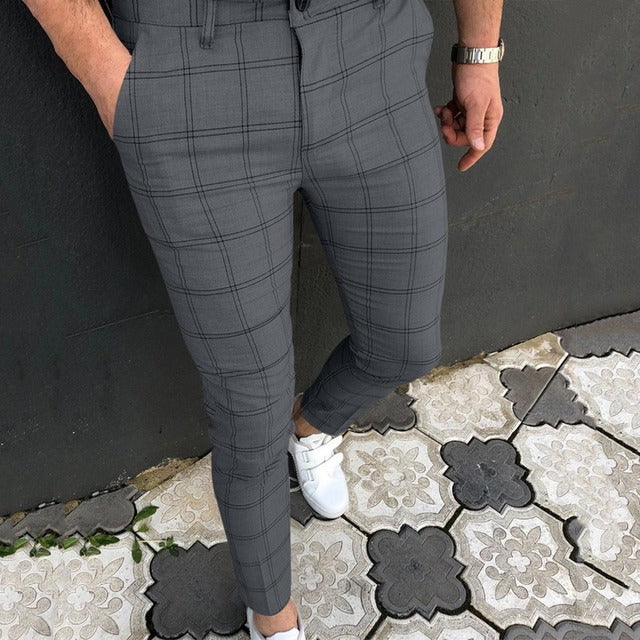 Men&#39;s Pants Smart Casual Fashion Men&#39;s Clothing Plaid Pencil Pants Thin Mid Waist Jogger Casual Trousers Pants For Men