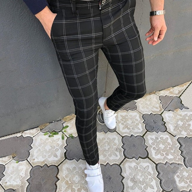 Men&#39;s Pants Smart Casual Fashion Men&#39;s Clothing Plaid Pencil Pants Thin Mid Waist Jogger Casual Trousers Pants For Men