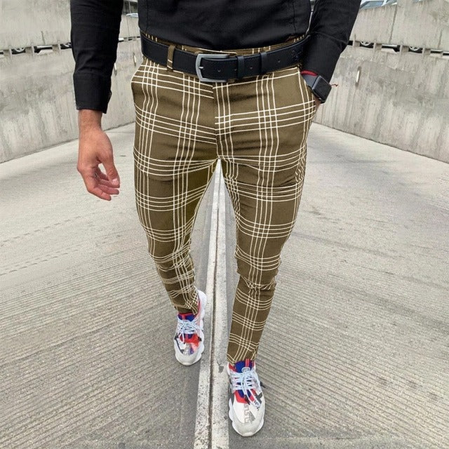 Men&#39;s Pants Smart Casual Fashion Men&#39;s Clothing Plaid Pencil Pants Thin Mid Waist Jogger Casual Trousers Pants For Men