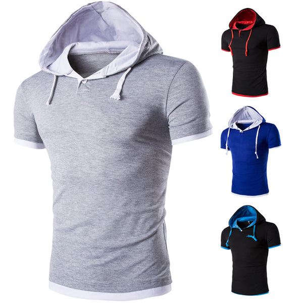 Men&#39;s Shirts Short Sleeve Men Fitness Muscle Hooded Bodybuilding Tight-drying T Shirt Tops Casual Summer Shirt For Men Clothing