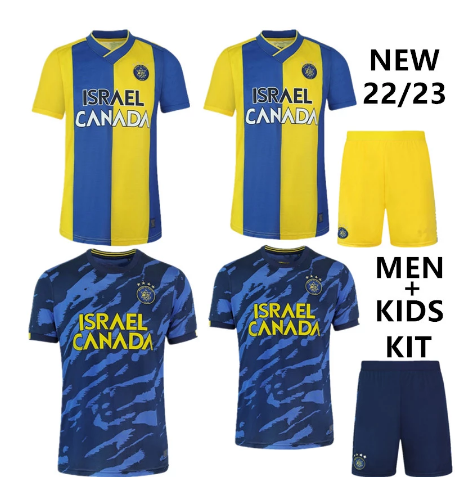 NEW 2022 23 Maccabi Tel Aviv Home Away Kids + Adult Customize Jersey Men T-shirt Kit