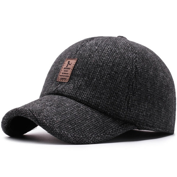 New Baseball Cap Woolen Knitted Winter Ear Cover Baseball Cap Men Thicken Warm Hats with Earflaps Sport Golf Hats Snapback