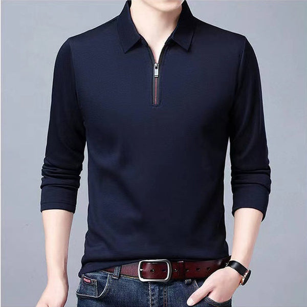 New Men's Solid Polo Shirt Lapel Long-sleeved Polos Shirt Zipper Collar Fashion Spring and Autumn Thin Shirt Casual Loose Tops