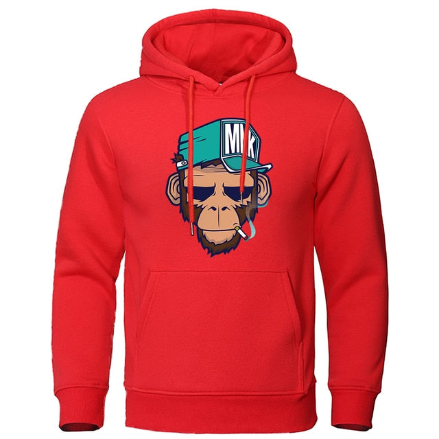 Personality Smoking Monkey Hoodie Mens Fashion Warm Sweatshirt Hip Hop