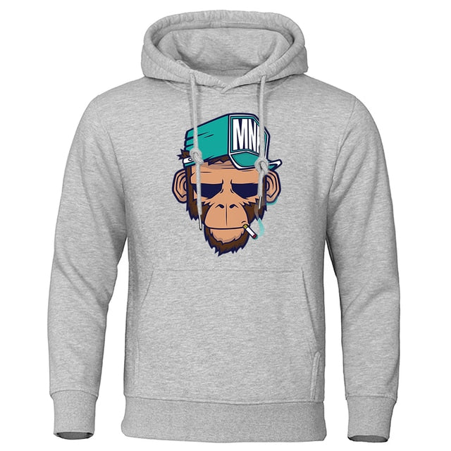 Personality Smoking Monkey Hoodie Mens Fashion Warm Sweatshirt Hip Hop