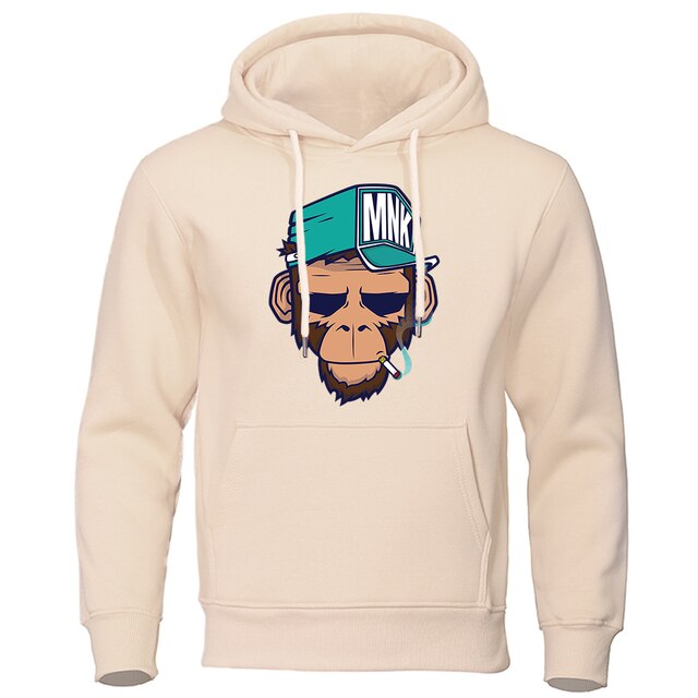 Personality Smoking Monkey Hoodie Mens Fashion Warm Sweatshirt Hip Hop