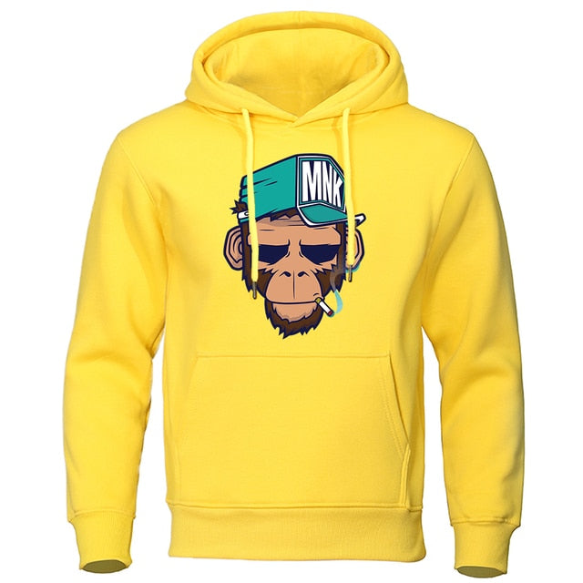 Personality Smoking Monkey Hoodie Mens Fashion Warm Sweatshirt Hip Hop