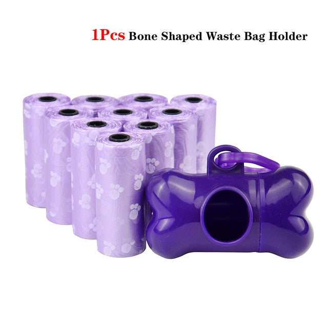 Pet Poop Bags Disposable Dog Waste Bags, Bulk Poop Bags with Leash Clip and Bone Bag Dispenser 5Roll(75Pcs) Bags with Paw Prints